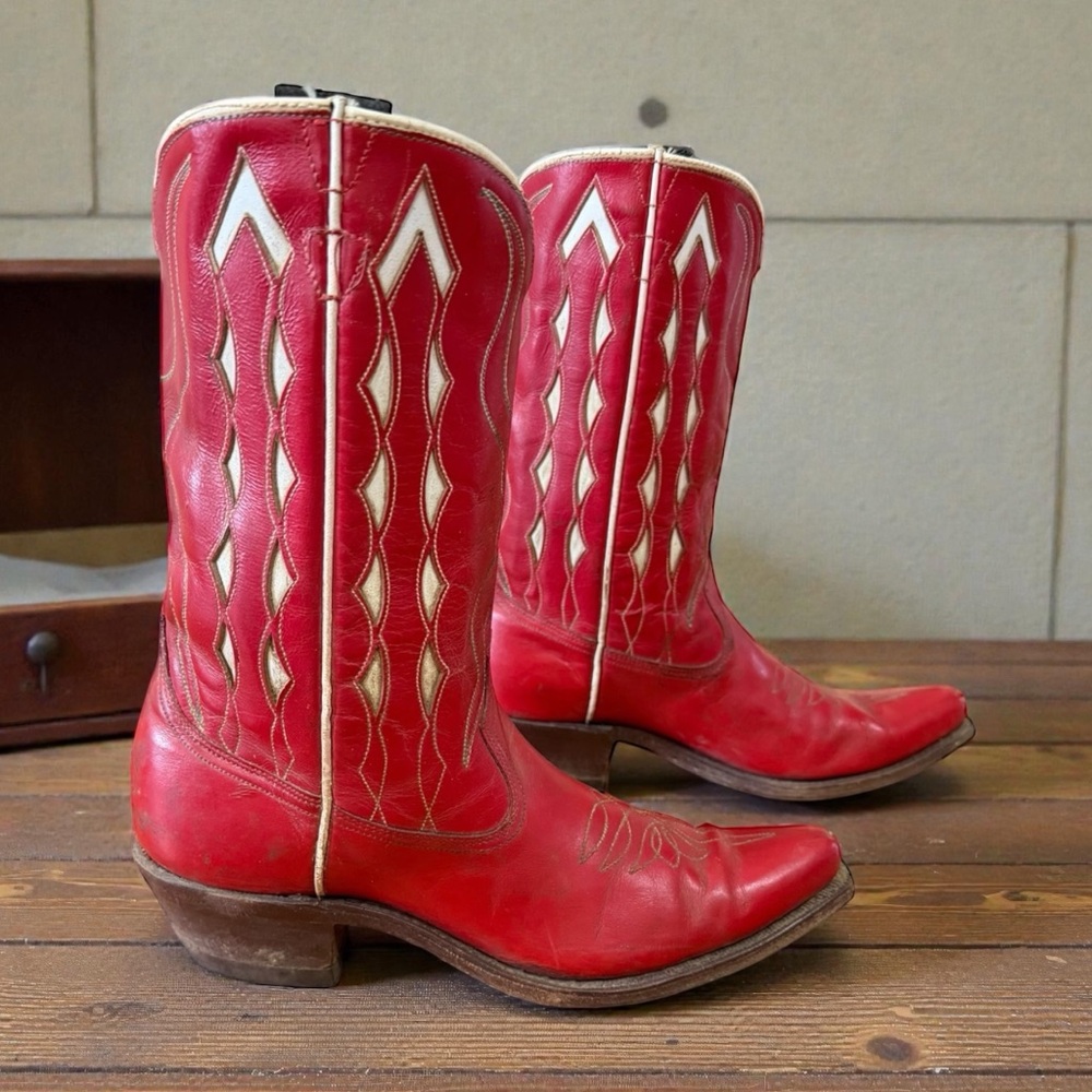 1960s • Acme Cowboy Boots • Women’s 7.5 C Vintage Rockabilly Inlay Boots